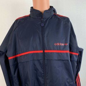 Adidas Trefoil Logo Windbreaker Jacket Vintage 70s Roll Up Hood Blue Size L